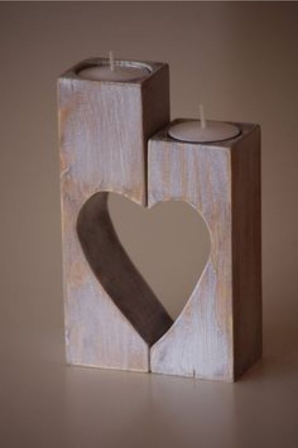 wood heart candle holder